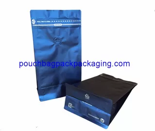 Blue block bottom bag, flat bottom pouch bag with front zip for 1kg coffee