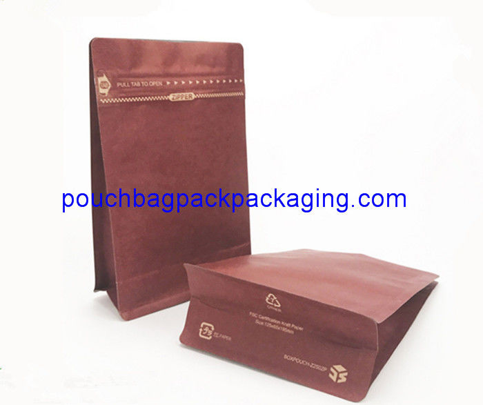 Square Block Flat Bottom bag, block bottom pouch with zip lock and valve for coffee supplier