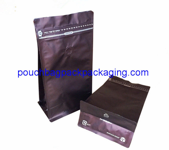 Block Bottom Coffee Bag With Front Zipper for 250g 500g 1kg packaging supplier
