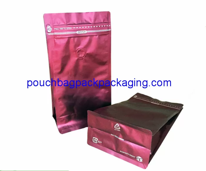Zipper flat bottom quad bag, 135x80x225mm, with valve for 1kg coffee supplier