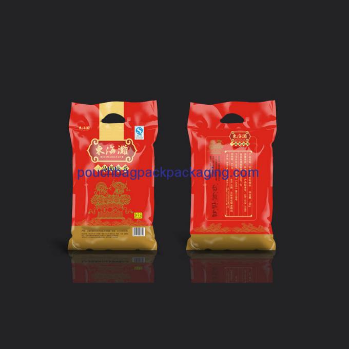 Poly food packaging bag for rice with custom handle, rice packaging plastic bag for 2.5 KGS