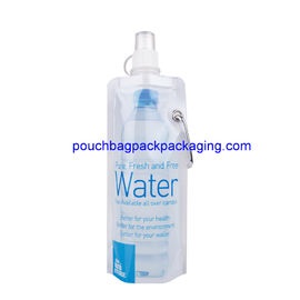 Portable stand up water pouch, folding water bottle, barrier feature and Plastic Material