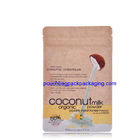 Zip lock kraft paper pouch bag, stand up kraft zipper bag for coconut milk supplier