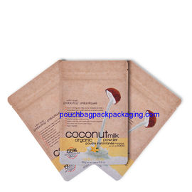 Zip lock kraft paper pouch bag, stand up kraft zipper bag for coconut milk supplier