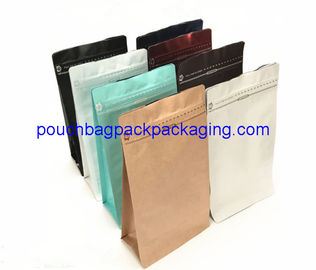 Block Square Flat Bottom bag, custom printing, with valve for coffee supplier