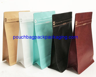 Square Block Flat Bottom bag, block bottom pouch with zip lock and valve for coffee supplier