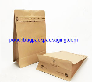 Kraft paper coffee bag, block bottom pouch bag, front zip lock for packaging supplier