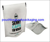 Stand up pouch for women cap with zip lock, zipper doypack with white printing supplier