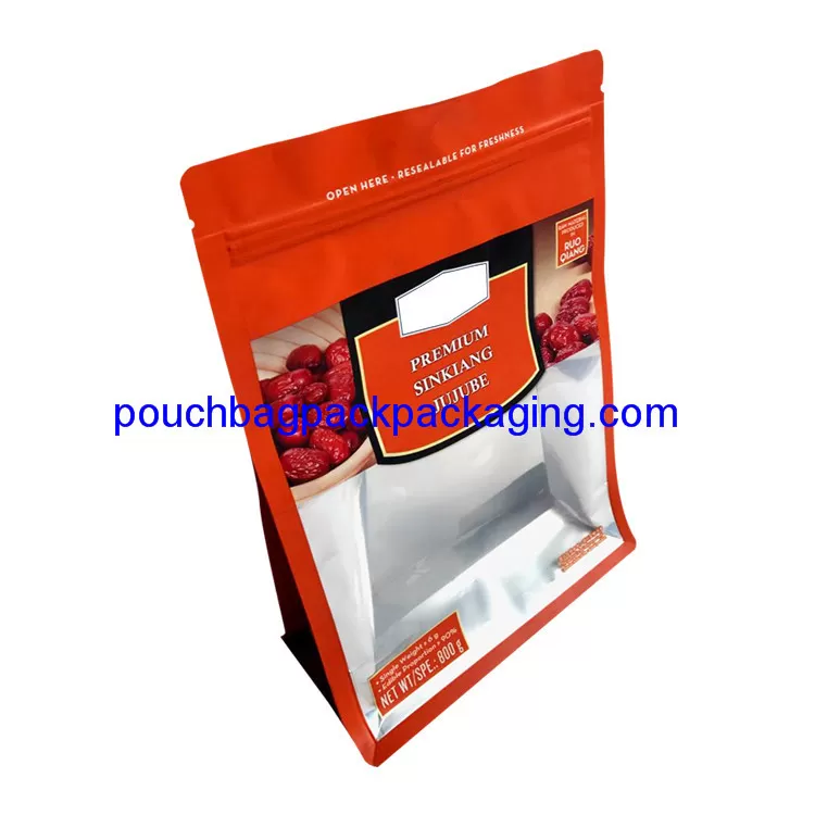 Block flat bottom stand up pouch with zip lock, quad bottom gusset bag supplier