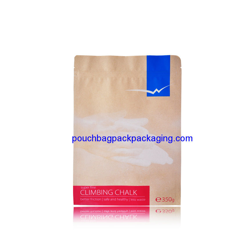 Printed kraft paper bag with zipper, zip lock stand up kraft paper bag supplier