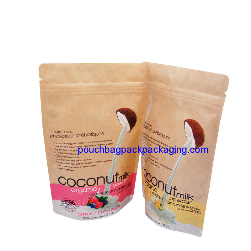 Stand up kraft paper bag, printed doypack kraft paper bag with zipper supplier