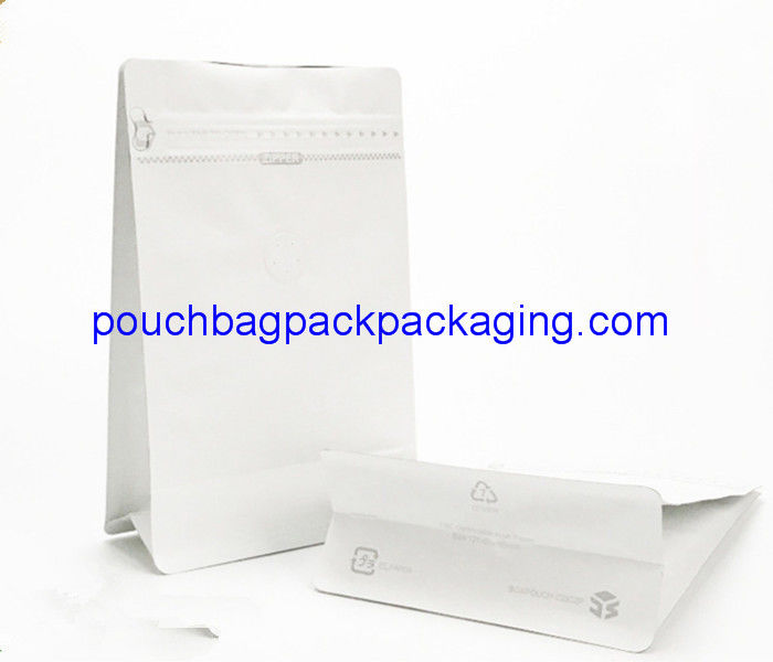 White stand up side gusset zipper bags square block flat pouch bag with zipper supplier