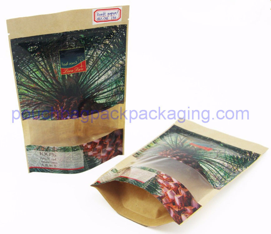 Kraft paper bag, stand up pouch with window and zip lock for food supplier