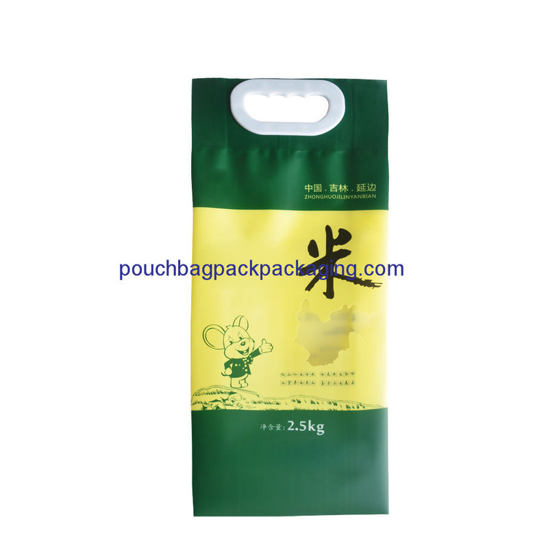 Handle back seal rice bag plastic, poly food packaging bag with handle for rice 2.5 KGS supplier